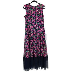 NWOT Dress The Population Navy Gina Sheer Embroidered Floral Maxi Dress Size XL